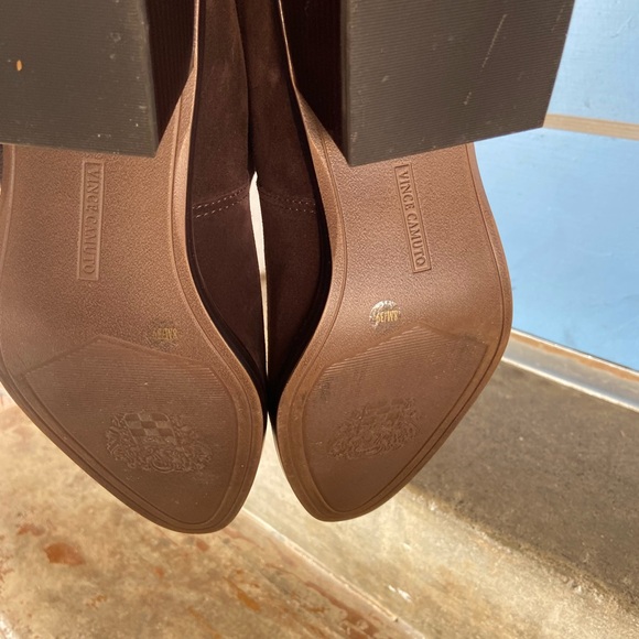 Vince Camuto Rich Brown Suede Block Heeled Boots - Picture 10 of 10